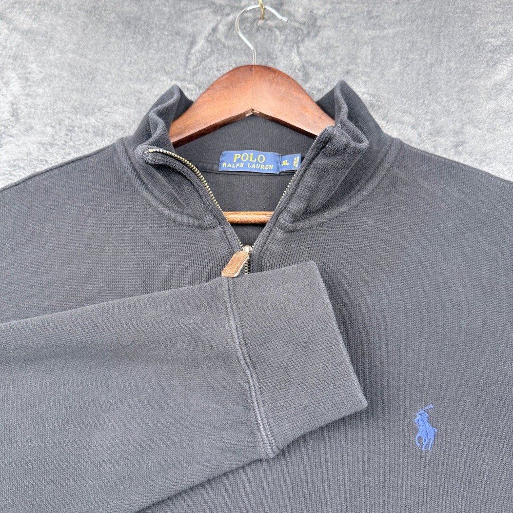 Polo Ralph Lauren Quarter Zip Pullover Mens XL Black Cotton Knit Pony Excellent